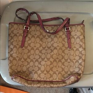 Vintage F28365 Coach Brown and Pink Canvas Tote Bag